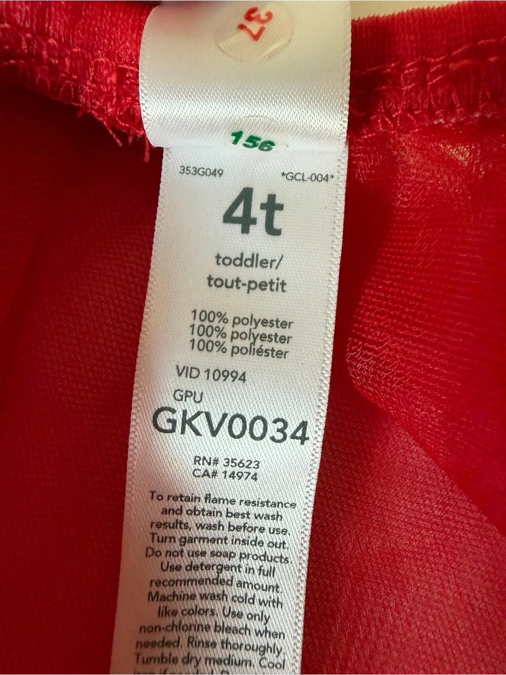 Carter’s Toddler Red Sheer Tulle Tutu Skirt Girls Size 4T